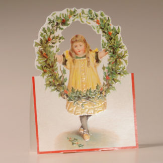 Nostalgic Christmas Card - Girl and Holly Wreath